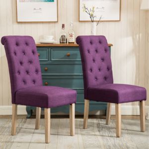 Ensemble de 2 chaises de salle à manger Db Habit Tufted Parsons en cuir violet avec pieds en bois massif pour salons et meubles de maison - Product Image 4