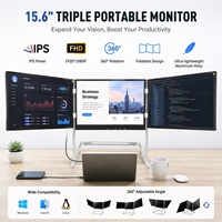 Moniteur portable triple en mode étendu, en alliage d'aluminium, 60 Hz, 5 ms, 15,6 pouces, écran d'extension pour ordinateur portable, pour le personnel de bureau