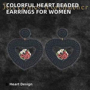 Boucles d'oreilles pendantes en forme de cœur faites à la main avec perles noires, unisexes, tendance, pour les soirées - Product Image 2