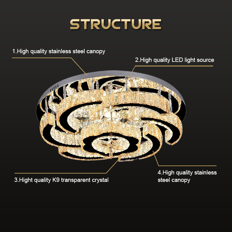 Customized 600mm Round LED Crystal Ceiling Lamp Modern Luxury Professional Certificated Lighting Fixture