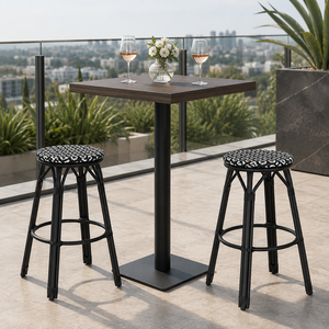 Tabouret de <span class=keywords><strong>bar</strong></span> en rotin PE style bistrot <span class=keywords><strong>parisien</strong></span>, sans dossier, avec assise ronde et coussin, pour extérieur, patio, café, jardin, comptoir haut - Product Image 3