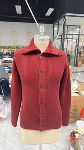 Burgundy Ribbed Button Cardigan <strong>Men</strong> High Stand Collar Winter Warm Knit Sweater <strong>Coat</strong> - Product Image 5