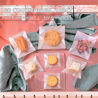 100 Sachets Givrés pour Biscuits, Sacs en Cellophane Auto-adhésifs, Pochettes Semi-transparentes en PP pour Aliments, Bonbons, Chewing-gums, Emballage Recyclable