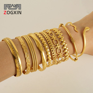 ZOGXIN Gold Tone <b>Bracelets</b> <b>Set</b> For Women Adjustable C Shape Snake Cross Design Party Jewelry Fashion Chain Link <b>Bracelets</b> - Product Image 1