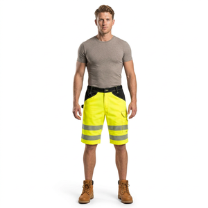 Shorts de sport pour hommes en coton/nylon/polyester certifiés CE, taille élastique, poches zippées, haute visibilité, coupe-vent, antibactérien - Product Image 1