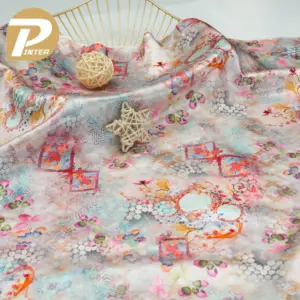 Онлайн-продажи оптом печатные шелковые атласные цветочные ткани для платья высокого качества