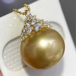 Wenchi Natural Gold Bead Pendant Strong <b>Light</b> Flawless Front 925 Sterling Silver <b>Rock</b> Sugar Set 14-13mm Complemented Silver - Product Image 2