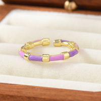 JS19 Verguld Kleurrijk Emaille Bamboe Ring met Verbindende Kleuren, Stapelbaar, Dames Mode Ring