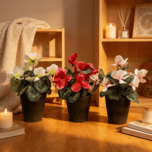 Plante artificielle de <span class=keywords><strong>cyclamen</strong></span> à 7 têtes, fleurs en plastique imitation oreilles de lapin dans un pot en ciment avec faux sol pour la décoration intérieure - Product Image 1