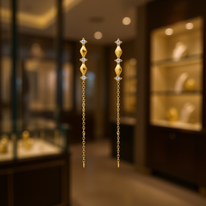 Orecchini Pendenti E1673 in Oro per Donna, Design Classico Geometrico con Zirconi, Gioielli in Lega per Feste - Product Image 2