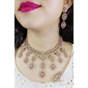 Premium Quality Star Cut CZ Necklace <b>Set</b> In Mehendi Polish AD <b>Jewellery</b> Luxury Necklace <b>Set</b> For Party Wear Weddings - Product Image 1