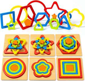 Juguete Educativo de Madera para Niños, Rompecabezas de Clasificación de Formas Montessori con Flores y Estrellas Coloridas, para Niños de 5 a 7 Años - Product Image 2