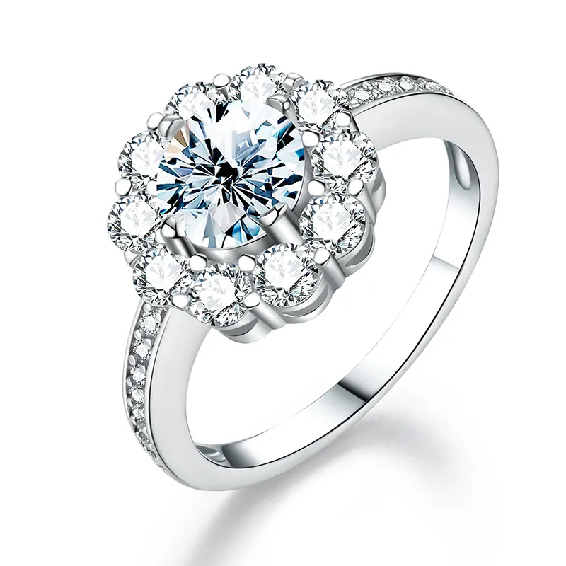 Custom Sun Flower Halo Diamond Wedding Ring Women Real S925 10K 14K 18K Gold For Women Engagement Fine Jewelry