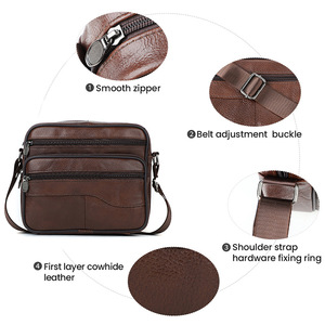 Bolso Cruzado para Hombre de Piel Genuina de Vacuno con Textura Lichi, Duradero, para Negocios y Viajes, Primavera 2024, Color Café, Marca Privada Licenciada - Product Image 2