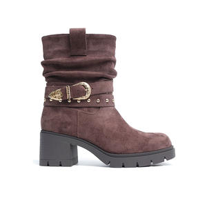 Botas de Montar a Media Pantorrilla Modernas y Versátiles, Otoño/Invierno 2025, Nuevas Botas Retro con Pliegues en el Tobillo - Product Image 5