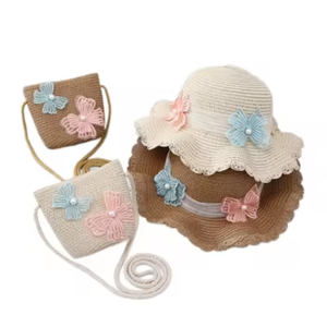Đi Đảng Mũ Rơm Ngọt Ngào Cho Cô Gái Trẻ Em Mùa Hè Bãi Biển Mũ Và Túi Xách Bộ Dễ Thương Ren Công Chúa Mũ Và Túi Rơm Hai Mảnh Bộ - Product Image 6