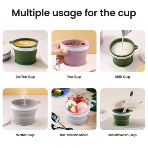 Tazza da Viaggio Pieghevole in Silicone Riutilizzabile, Senza BPA, Isolata, Antigoccia, con Moschettone per Campeggio - Product Image 5