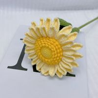 Bunga matahari lapisan ganda terinspirasi bunga buatan rajutan tangan bunga Crochet untuk hadiah dekorasi rumah kios pengaturan bunga