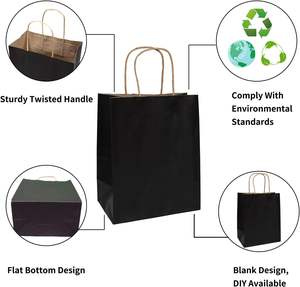 Sacs en papier noir personnalisés de haute qualité, imprimés sur mesure, certifiés écologiques, pour l'emballage de produits de boulangerie et de vêtements - Product Image 3