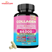 Collagène en peptides types I, II, III, V et X, Biotine et Kératine, 60 Capsules, Acide Hyaluronique, Vitamines, Complément Alimentaire, Capsules de Collagène
