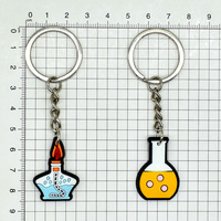 Llaveros al por mayor de goma suave de PVC con diseño de vaso de laboratorio y tubo de ensayo, ideales para niños y adultos, con temática de ciencia y química.