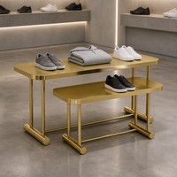 Ensemble de tables de présentation en acier inoxydable doré poli, coins arrondis, pour magasin de détail, fabrication OEM ODM