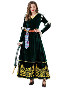 Costume d'Halloween de style médiéval, robe longue rétro vert foncé pour Brave Legend Merida COS <span class=keywords><strong>Cosplay</strong></span> Game Costumes - Product Image 3