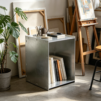 Table d'appoint industrielle en aluminium brossé sur mesure avec boîte de rangement pour salon et chambre