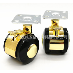 Roulettes pour meubles 60 mm dorées et noires pivotantes avec frein, roue durable - Product Image 4