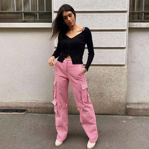Pantalones de trabajo informales de tubo recto de cintura alta retro en un estilo yuppie Street Trend pantalones de trabajo sueltos con múltiples bolsillos - Product Image 4