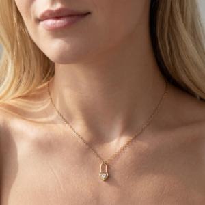 Collana in Acciaio Inossidabile all'Ingrosso per San Valentino, Ciondolo a Forma di Cuore con Lucchetto Dorato, Gioielli di Moda per Donne - Product Image 3
