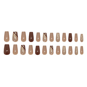 <span class=keywords><strong>Uñas</strong></span> Acrílicas Retro <span class=keywords><strong>Color</strong></span> Café, 24 Piezas, Semi-Artificiales, Cuadradas, Presionables, Hechas a Máquina, <span class=keywords><strong>Uñas</strong></span> Postizas al por Mayor para Aplicación en Dedos - Product Image 5