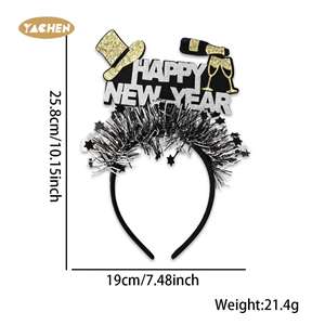عصابات رأس بلاستيكية للعام الجديد من ياتشن، إكسسوارات شعر للحفلات، عصابة رأس مخططة باللونين الأسود والذهبي مع نجمة للفتيات، زينة للمناسبات - Product Image 2