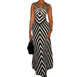 chinese dress ladies Malys black vertical-stripe netted maxi dress