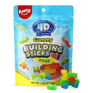 Hot Sale Amos 4D 72G Bunte verschiedene Geschmacks richtungen Diy Building Sticks Candy Cylinder Süßigkeiten Sour Toy Candies Gummy Blocks