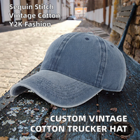 Gorra de camionero unisex personalizada al por mayor con logo, de algodón vintage, terciopelo, encaje étnico, ajustable, teñida, desgastada, deportiva, lavada