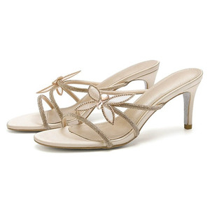 Sandalias Elegantes de Tacón de Aguja Color Nude para Mujer, con Diseño de Tiras Cruzadas y Adornos de Pedrería, Ideales para Fiestas y Bodas - Product Image 1