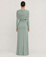 Robe longue drapée et froncée sur mesure pour femme, vert sauge, fabrication OEM, fabricant, tenue de soirée élégante, fournisseurs en gros