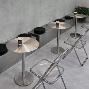 Mesa de Jantar de Restaurante em Aço Inoxidável com Design Moderno, Tampo Redondo e <span class=keywords><strong>Base</strong></span> - Product Image 4