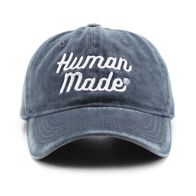 Wholesale custom washed cotton distressed vintage baseball cap HUMANMADE letter embroidery dad cap for sports