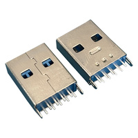 Conector USB 3.0 Tipo A Macho Vertical de Montaje a Placa, Conector USB Macho DIP de 180 Grados con Núcleo de Plástico Azul
