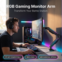 Support de moniteur de jeu avec lumière RGB, pince de bureau ergonomique, rotation à 360 degrés, hauteur réglable pour écran PC de 17 à 32 pouces