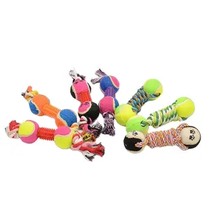 Dog Ball Cotton With Rope Tug Toy 7 Colors Spiky Bone Shape Pet Toy Dog Chew Training Interactive Toy