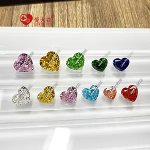 4K loose cz zircon gems fancy white pink yellow wholesale stones crushed ice cut heart shape cubic zirconia