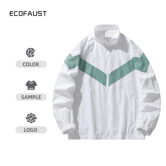 Wholesale Two Tone Mens Lightweight Stand Collar Nylon Jacket Custom Printing Breathable Wind Resistant Training Windbreaker