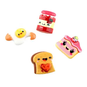 Casa de muñecas en miniatura para decoración de casa de muñecas, tarros de resina con tapa plana, para comida Kawaii, huevos fritos, pan, Jam, cabujones