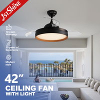 1stshine Ventilateur de refroidissement par air de 42 pouces Moteur CC à économie d'énergie Ventilateur de plafond noir moderne avec lumière