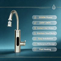 Robinet d'eau chaude instantanée électrique entièrement en acier inoxydable, design col de cygne rotatif, autoportant, étanche IPX4, pour camping-car, extérieur, voiture