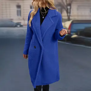 Оптовая продажа, длинная куртка, однотонное повседневное зимнее теплое Элегантное однобортное Свободное пальто из искусственного меха разных цветов для женщин