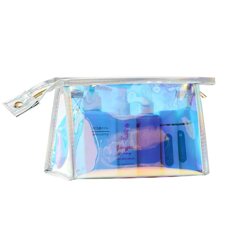 Custom Brand Fashion Transparent Glitter Hologram PVC Cosmetic Bag